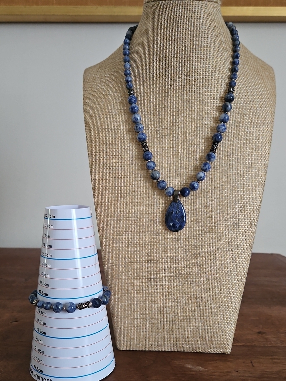 Blue Sodalite Bead Necklace with Teardrop Pendant And Bracelet Set